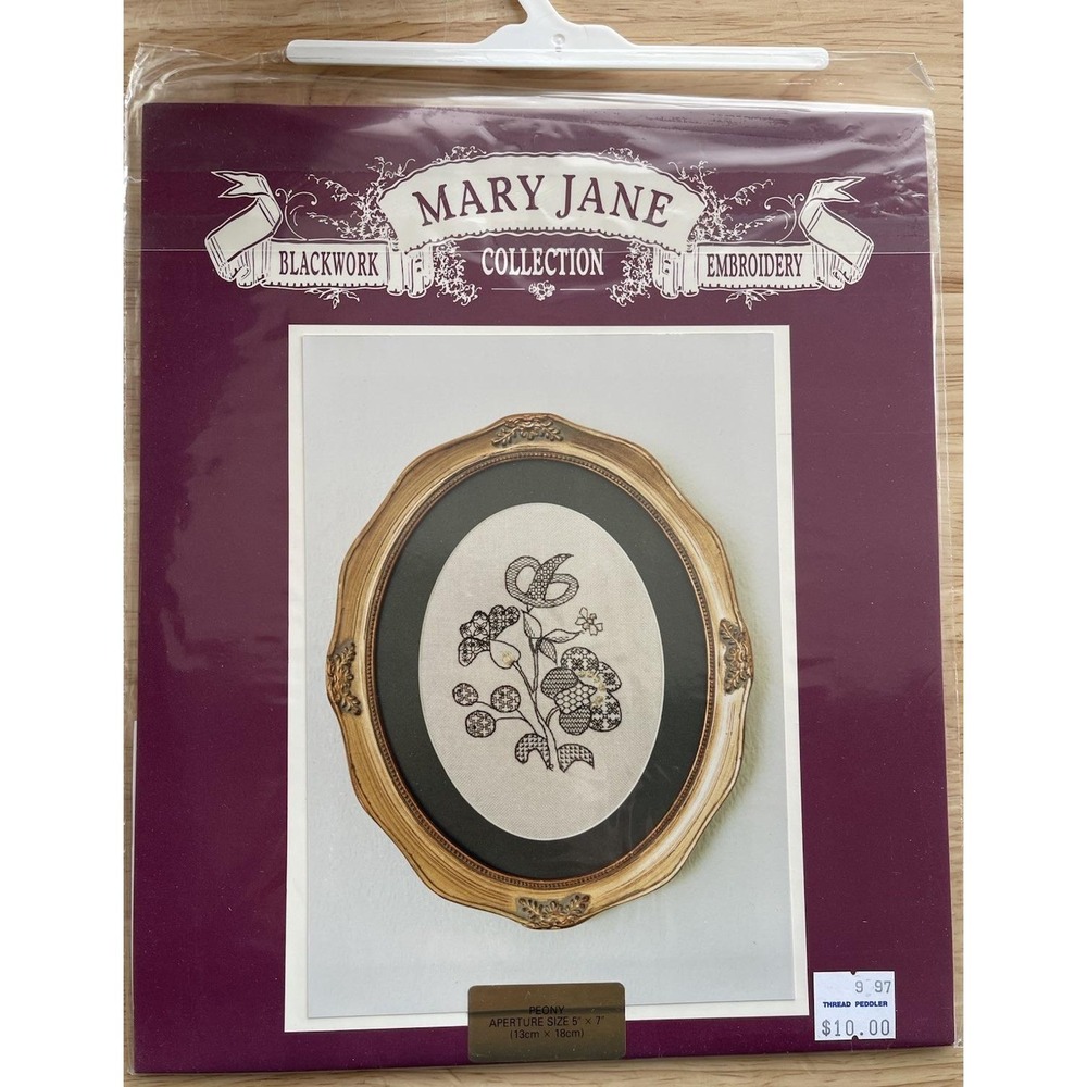 Mary Jane Collection PEONY 13x18cm‎ blackwork embroidery pattern